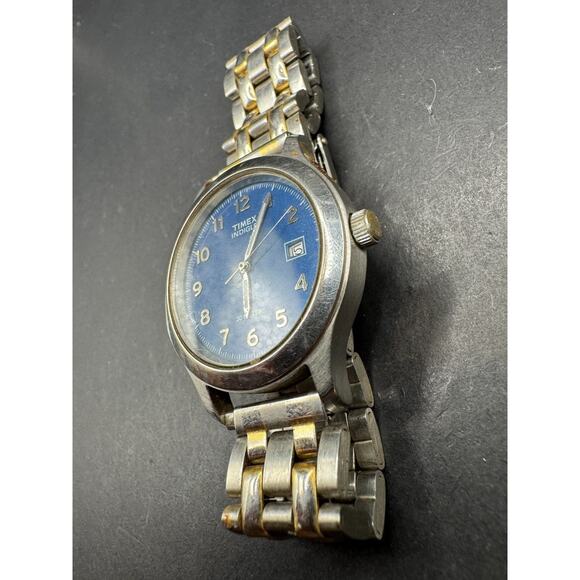Vtg Timex Indiglo Men\'s Blue/Date Dial Stainless Steel Watch W/R 30M 35.4mm